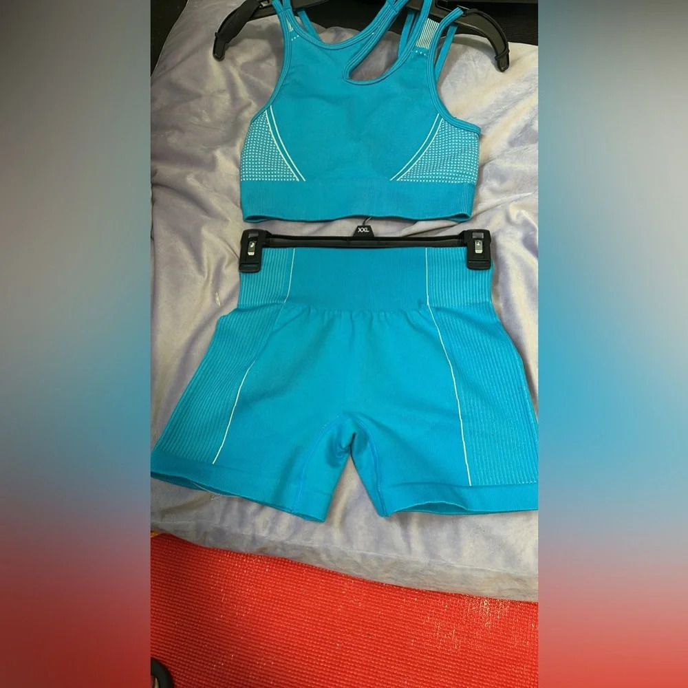 WodoWei Women's Set 2 Piece Shorts & Sports Bra Blue Size Small (see info) - Picture 8 of 10